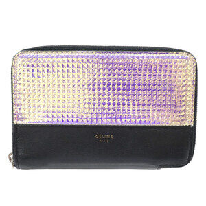 Celine Zip Around Bifold Wallet Compact Black Leather Mirror